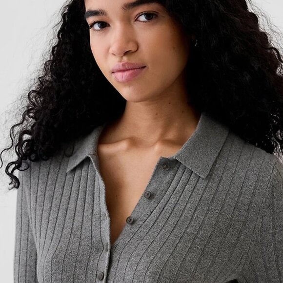 GAP CashSoft Charcoal Grey Polo Mini Sweater Dress/NWT/XL - Picture 4 of 13